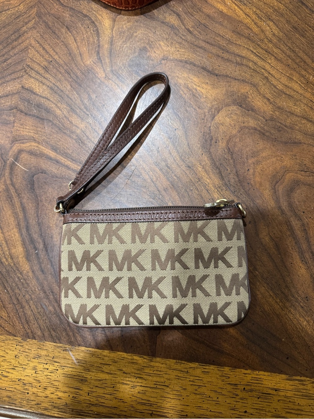 Michael Kors Beige and Brown Signature Logo Wristlet